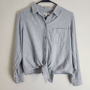 Madewell Cotton Flannel Tie Front Button Down Shirt Heather Gray Size S